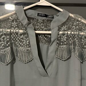 CURE Women's Elegant Grayish Green Lace Blouse